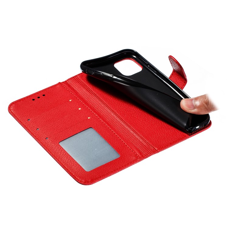Litchi Texture Imprint Feather Leather Phone Case with Wallet Stand for iPhone 11 6.1 inch - Red-10
