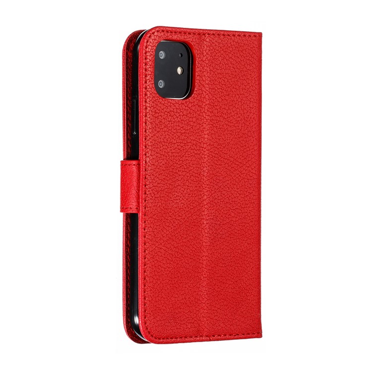 Litchi Texture Imprint Feather Leather Phone Case with Wallet Stand for iPhone 11 6.1 inch - Red-4