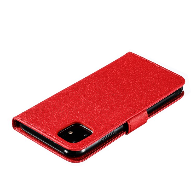 Litchi Texture Imprint Feather Leather Phone Case with Wallet Stand for iPhone 11 6.1 inch - Red-6