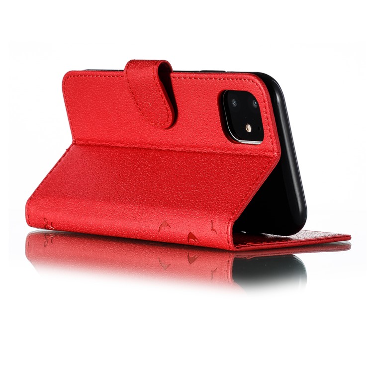 Litchi Texture Imprint Feather Leather Phone Case with Wallet Stand for iPhone 11 6.1 inch - Red-7
