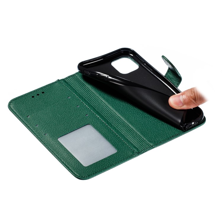 Litchi Texture Imprint Feather Leather Phone Case with Wallet Stand for iPhone 11 6.1 inch - Green-10