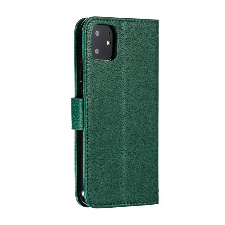 Litchi Texture Imprint Feather Leather Phone Case with Wallet Stand for iPhone 11 6.1 inch - Green-4