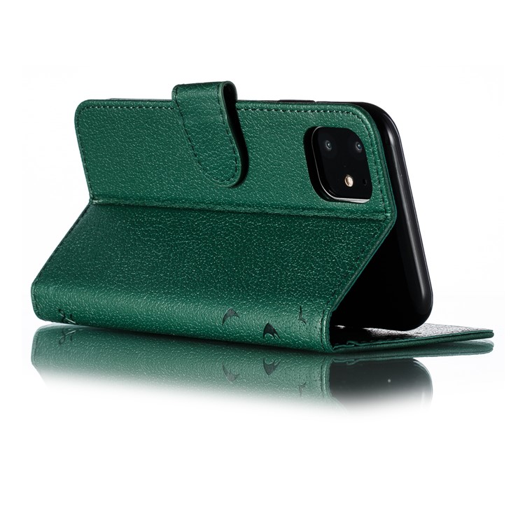 Litchi Texture Imprint Feather Leather Phone Case with Wallet Stand for iPhone 11 6.1 inch - Green-7