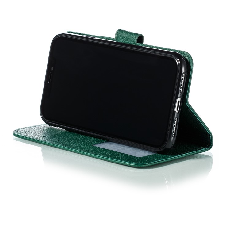 Litchi Texture Imprint Feather Leather Phone Case with Wallet Stand for iPhone 11 6.1 inch - Green-8