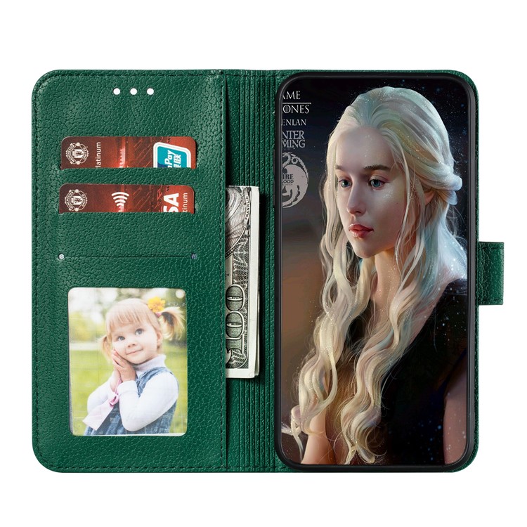 Litchi Texture Imprint Feather Leather Phone Case with Wallet Stand for iPhone 11 6.1 inch - Green-9