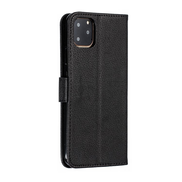 Litchi Texture Imprint Feather Leather Phone Case with Wallet Stand for iPhone 11 Pro Max 6.5 inch - Black-4