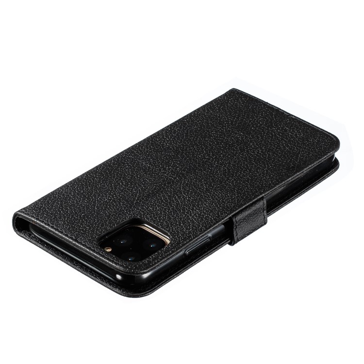 Litchi Texture Imprint Feather Leather Phone Case with Wallet Stand for iPhone 11 Pro Max 6.5 inch - Black-6