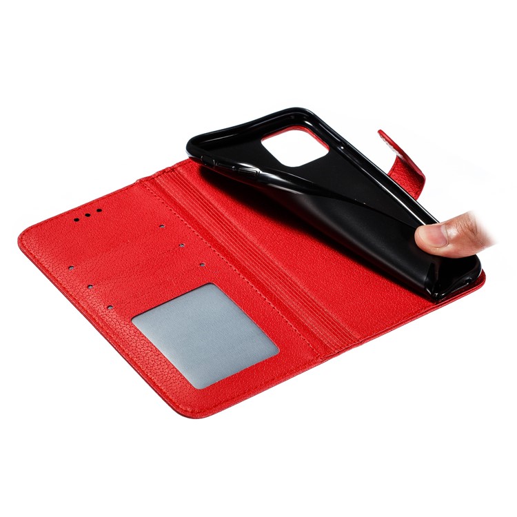 Litchi Texture Imprint Feather Leather Phone Case with Wallet Stand for iPhone 11 Pro Max 6.5 inch - Red-10