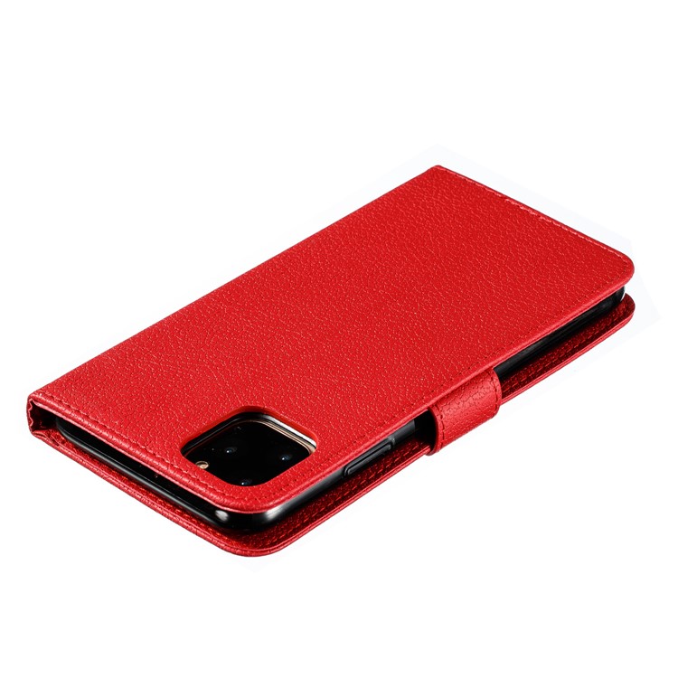 Litchi Texture Imprint Feather Leather Phone Case with Wallet Stand for iPhone 11 Pro Max 6.5 inch - Red-6