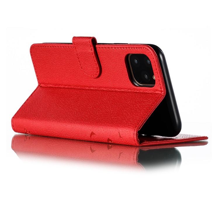 Litchi Texture Imprint Feather Leather Phone Case with Wallet Stand for iPhone 11 Pro Max 6.5 inch - Red-7