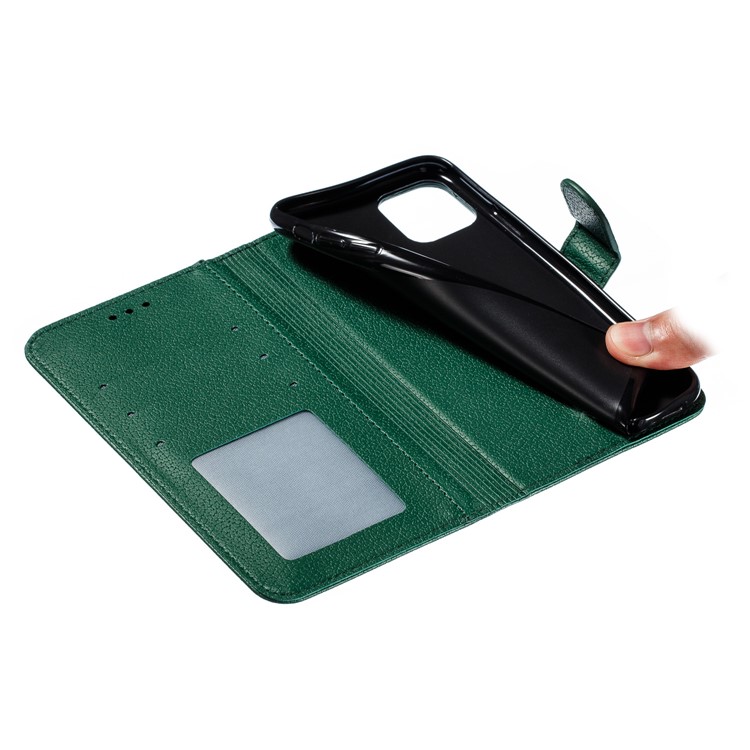 Litchi Texture Imprint Feather Leather Phone Case with Wallet Stand for iPhone 11 Pro Max 6.5 inch - Green-10