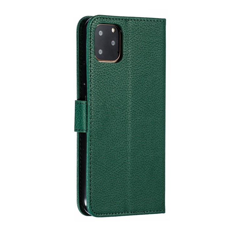 Litchi Texture Imprint Feather Leather Phone Case with Wallet Stand for iPhone 11 Pro Max 6.5 inch - Green-4