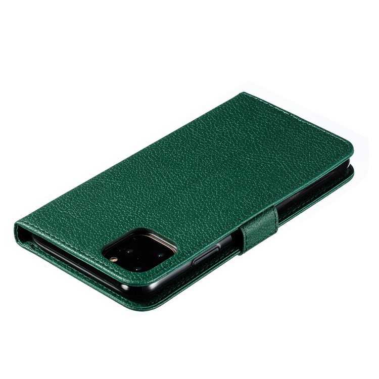 Litchi Texture Imprint Feather Leather Phone Case with Wallet Stand for iPhone 11 Pro Max 6.5 inch - Green-6