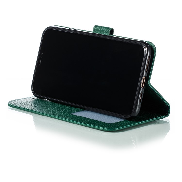 Litchi Texture Imprint Feather Leather Phone Case with Wallet Stand for iPhone 11 Pro Max 6.5 inch - Green-8