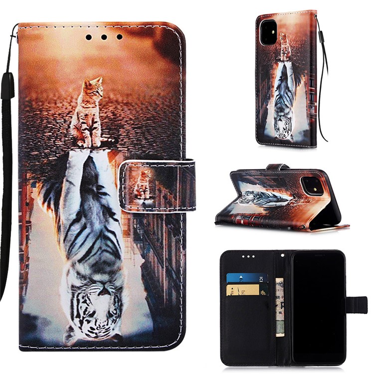 Pattern Printing PU Leather Flip Stand Case for iPhone 11 6.1 inch (2019) - Cat and Tiger-1