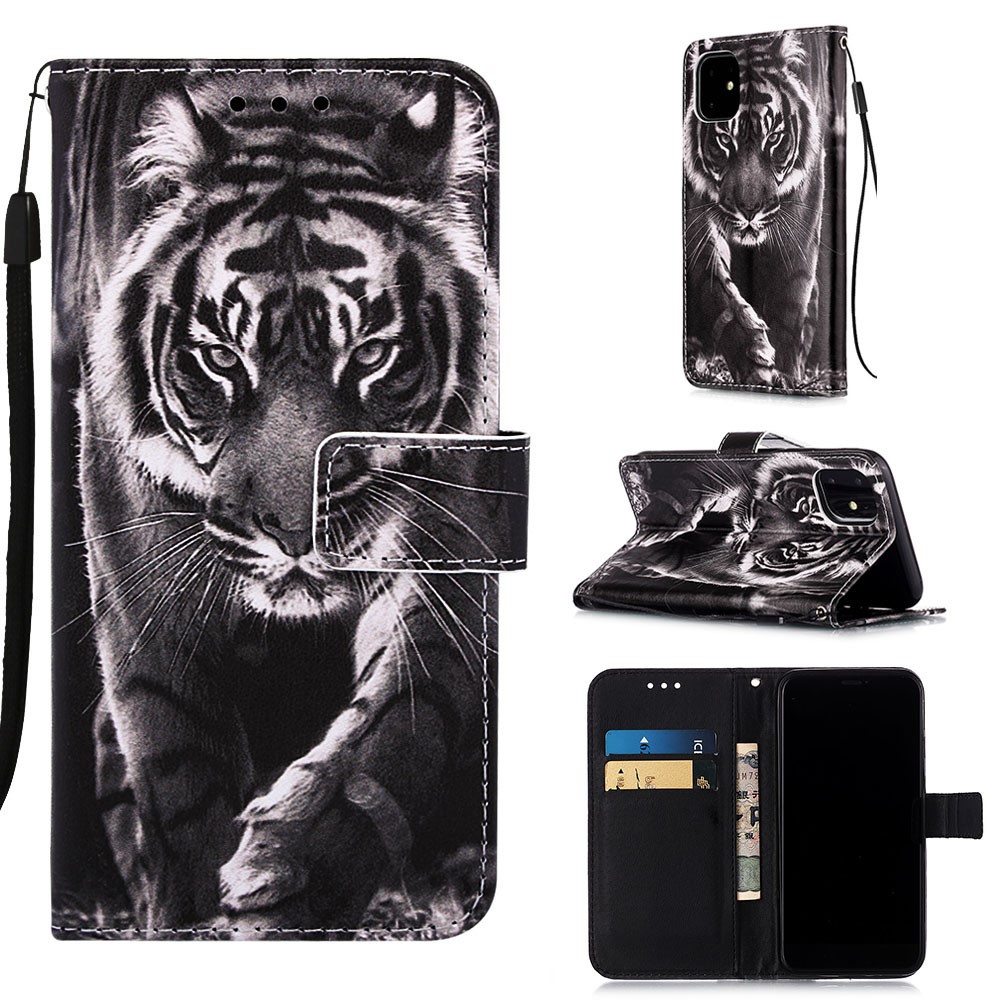 Musterdruck PU Leder Flip Stand Hülle Für Iphone 11 6,1 Zoll (2019) - Tiger