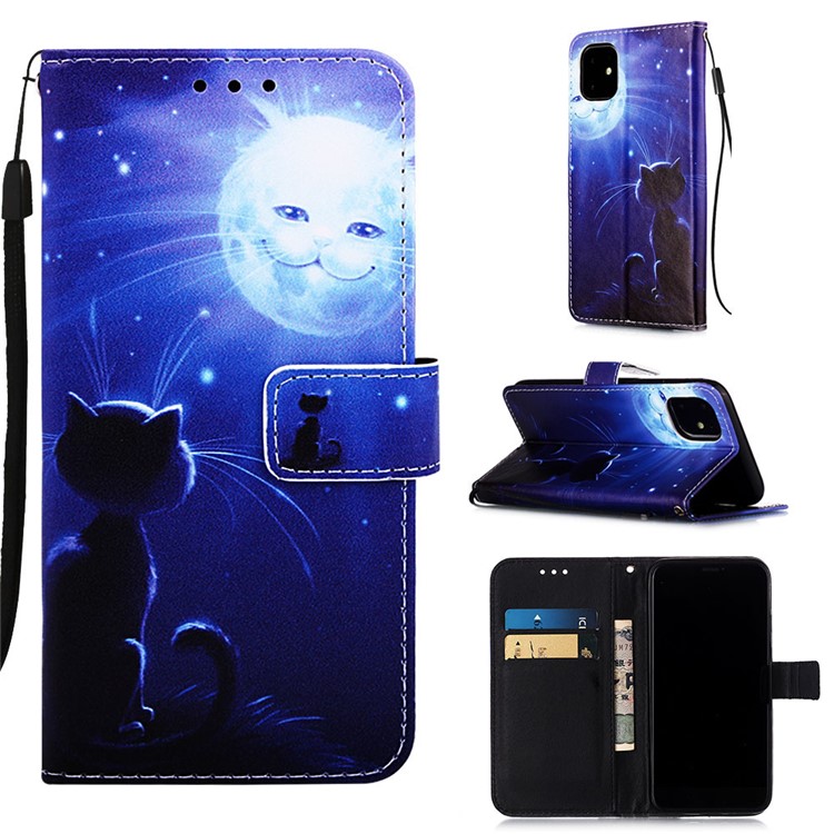 Pattern Printing PU Leather Flip Stand Case for iPhone 11 6.1 inch (2019) - Cat and Moon-1