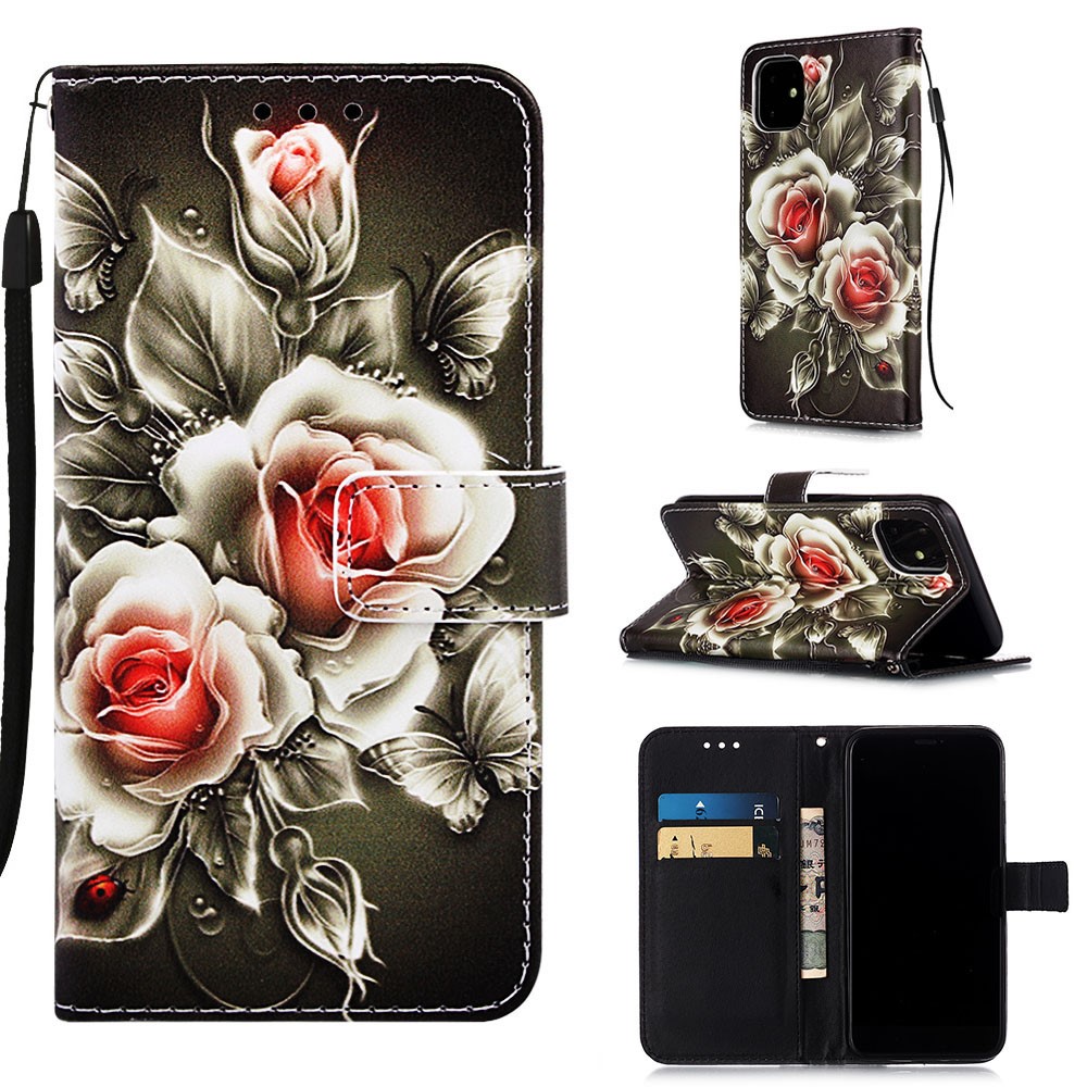 Pattern Printing PU Leather Flip Stand Case for iPhone 11 6.1 inch (2019) - Flower-1