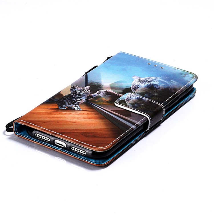 Funda Con Soporte De Cuero PU De Impresión De Patrón Para Iphone 11 6.1 Pulgadas (2019) - Pequeño Gato Y Tigre-4