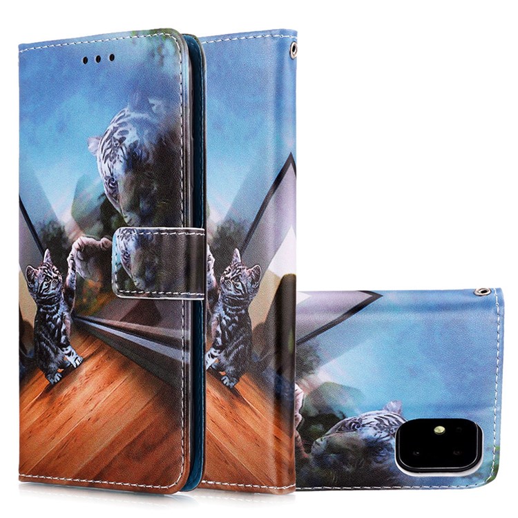 Funda Con Soporte De Cuero PU De Impresión De Patrón Para Iphone 11 6.1 Pulgadas (2019) - Pequeño Gato Y Tigre-5