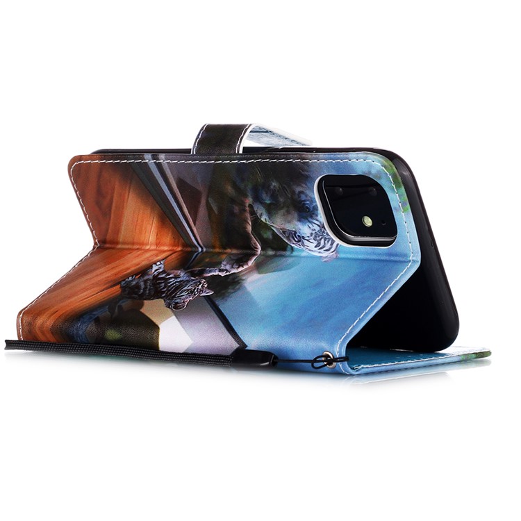Funda Con Soporte De Cuero PU De Impresión De Patrón Para Iphone 11 6.1 Pulgadas (2019) - Pequeño Gato Y Tigre-6