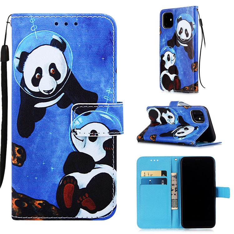 Pattern Printing PU Leather Flip Stand Case for iPhone 11 6.1 inch (2019) - Pandas