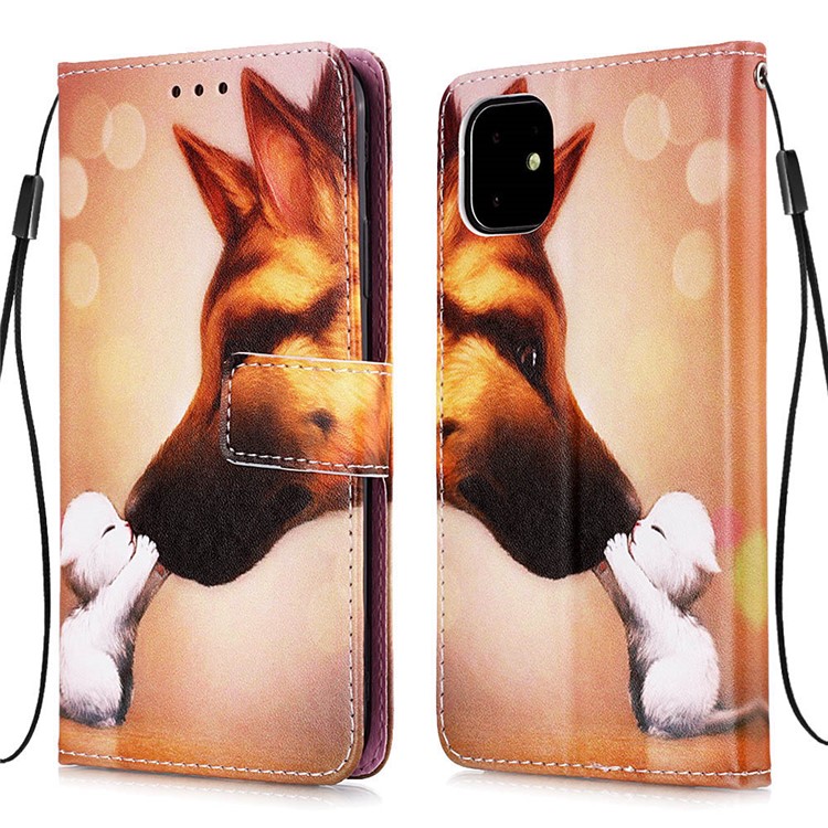 Pattern Printing PU Leather Flip Stand Case for iPhone 11 6.1 inch (2019) - Dog Kissing Cat-4