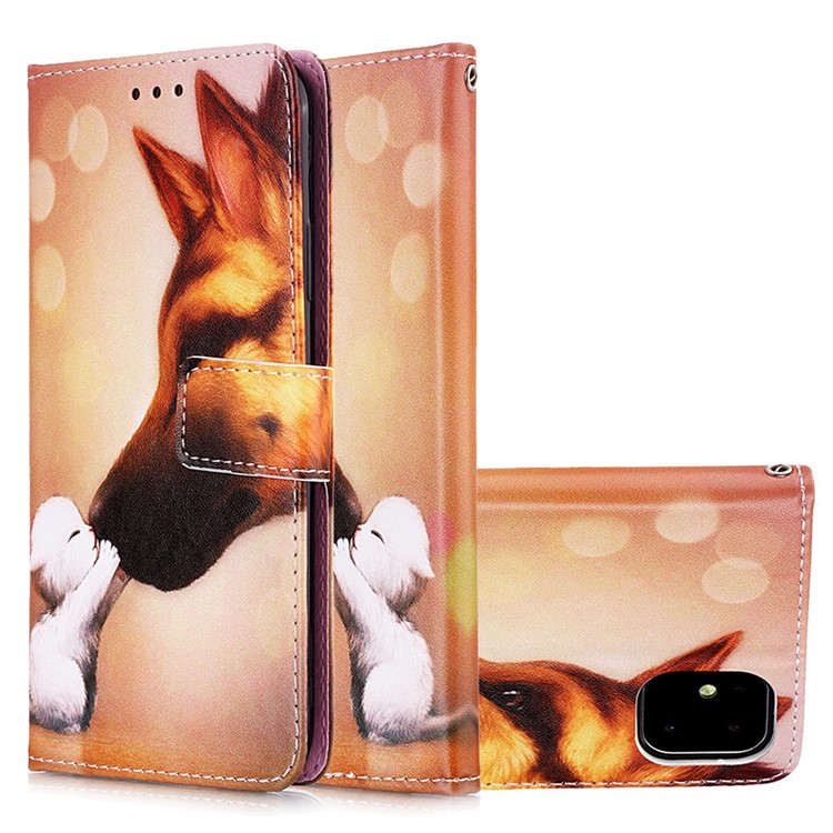 Pattern Printing PU Leather Flip Stand Case for iPhone 11 6.1 inch (2019) - Dog Kissing Cat-6