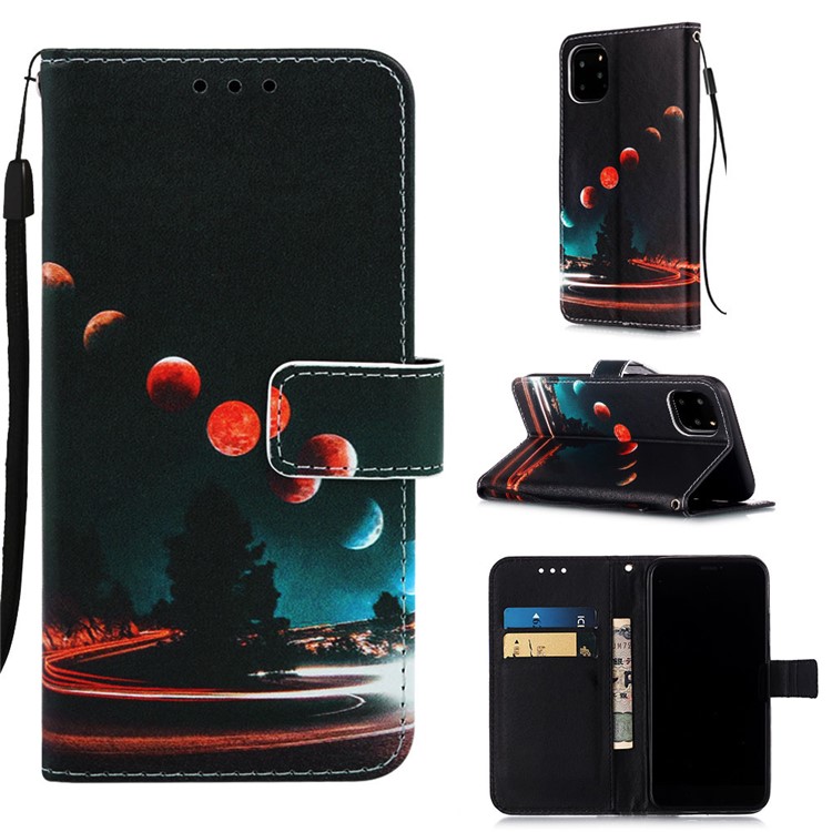 Pattern Printing Leather Wallet Case for iPhone 11 Pro 5.8 inch (2019) - Planet-1