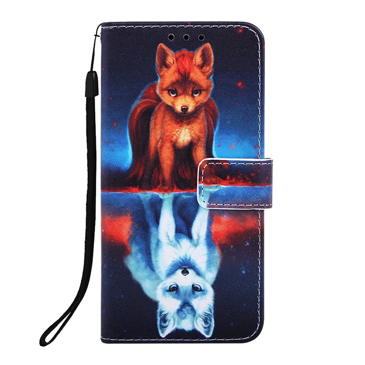 Pattern Printing Leather Wallet Case for iPhone 11 Pro 5.8 inch (2019) - Fox and Reflection in Water-2