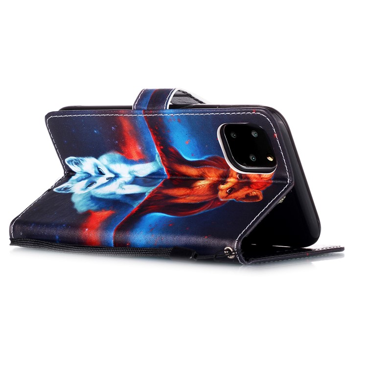 Pattern Printing Leather Wallet Case for iPhone 11 Pro 5.8 inch (2019) - Fox and Reflection in Water-5
