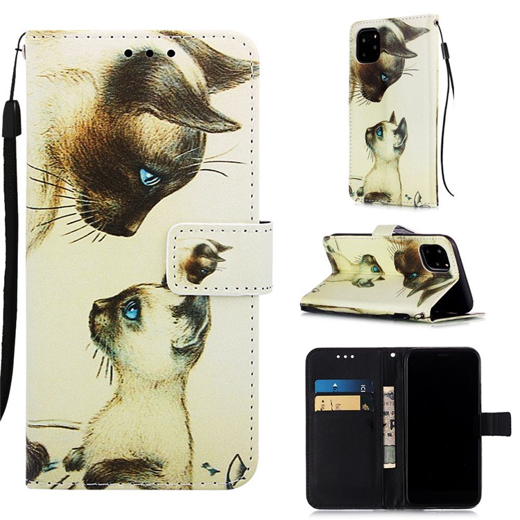 Pattern Printing Leather Wallet Case for iPhone 11 Pro 5.8 inch (2019) - Two Lovely Animals-1