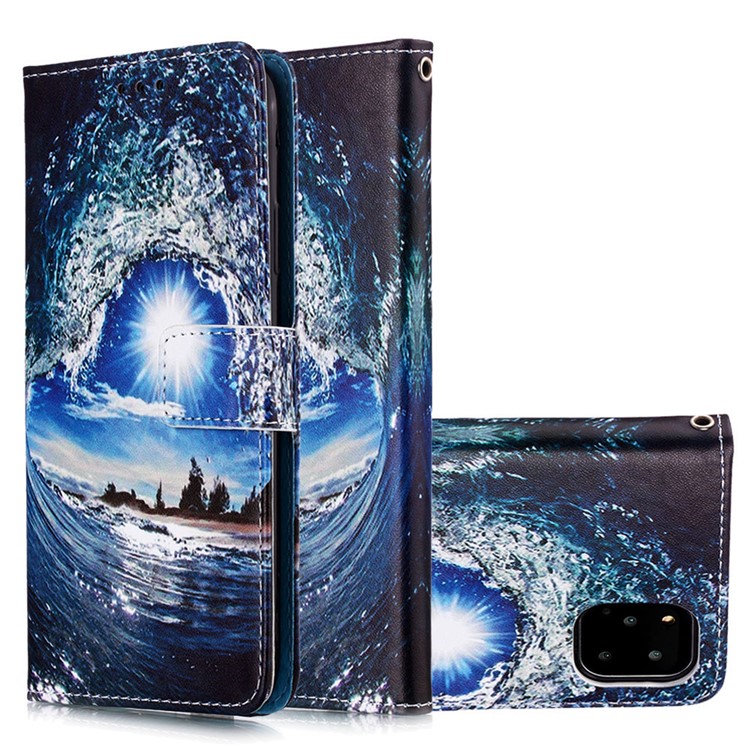 Pattern Printing Leather Wallet Case for iPhone 11 Pro 5.8 inch (2019) - Wave-4