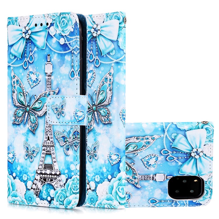 Pattern Printing Leather Wallet Case for iPhone 11 Pro 5.8 inch (2019) - Butterfly and Eiffel Tower-3