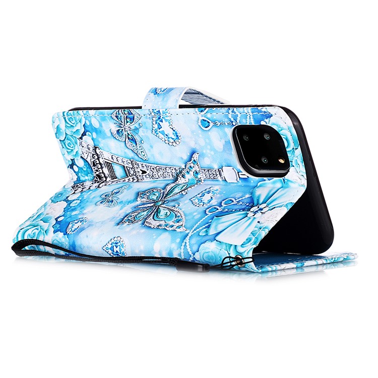 Pattern Printing Leather Wallet Case for iPhone 11 Pro 5.8 inch (2019) - Butterfly and Eiffel Tower-4