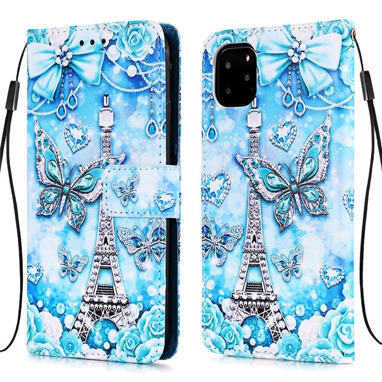 Pattern Printing Leather Wallet Case for iPhone 11 Pro 5.8 inch (2019) - Butterfly and Eiffel Tower-7