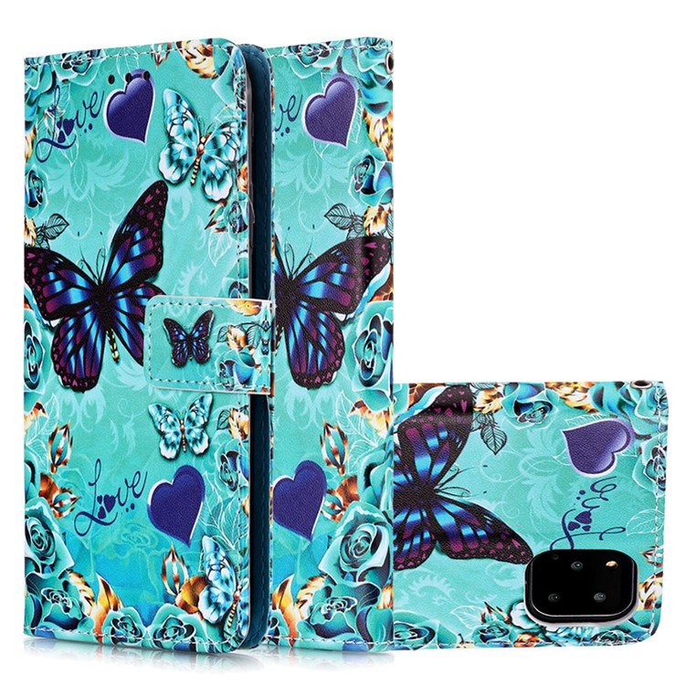 Pattern Printing Leather Wallet Case for iPhone 11 Pro 5.8 inch (2019) - Butterfly and Heart-4
