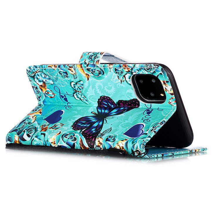 Pattern Printing Leather Wallet Case for iPhone 11 Pro 5.8 inch (2019) - Butterfly and Heart-5
