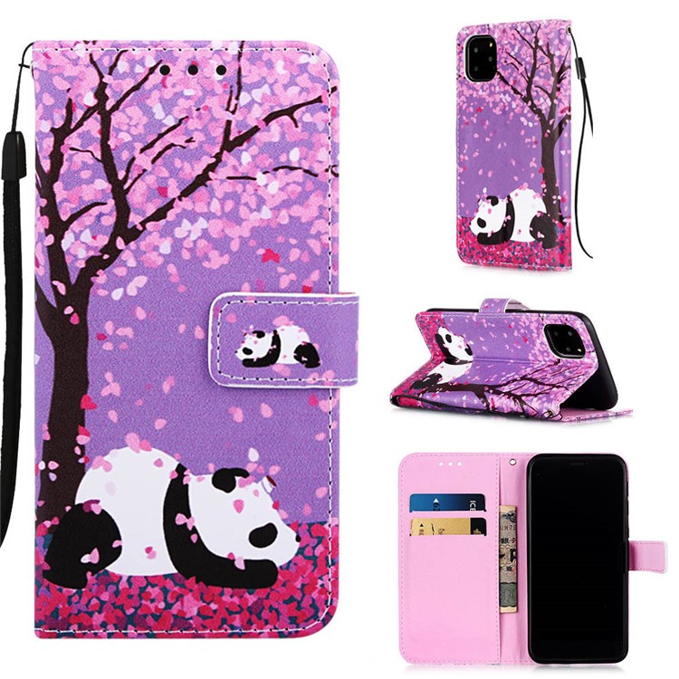 Custodia A Portafoglio In Pelle Stampa Motivo Per Iphone 11 Pro 5,8 Pollici (2019) - Albero E Panda-1