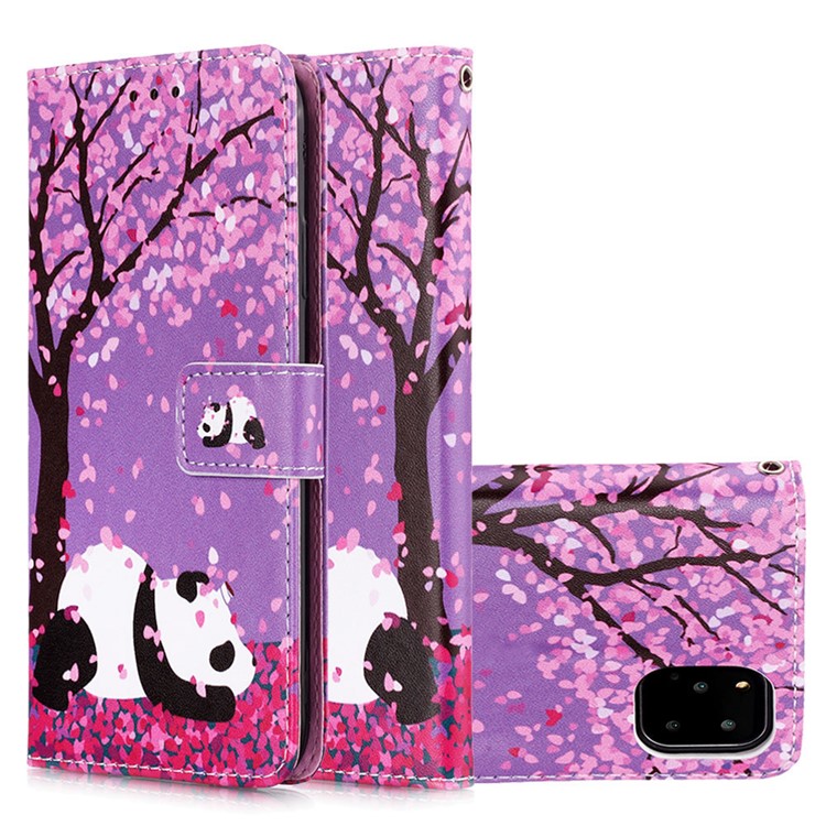 Custodia A Portafoglio In Pelle Stampa Motivo Per Iphone 11 Pro 5,8 Pollici (2019) - Albero E Panda-4