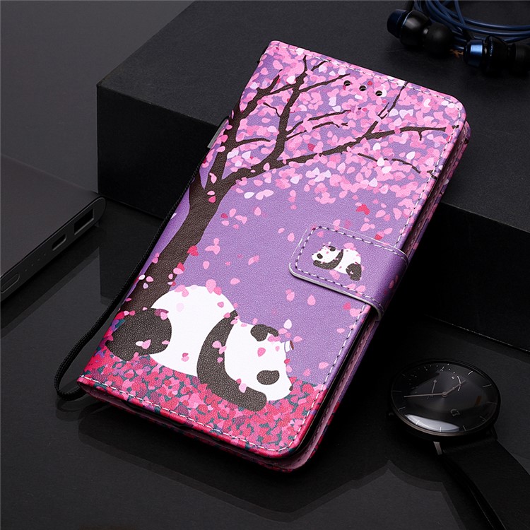 Печатание Картины PU Кожаный Флип Стенд Для Iphone 11 Pro Max 6,5 Дюймов - Цветок И Панда-7
