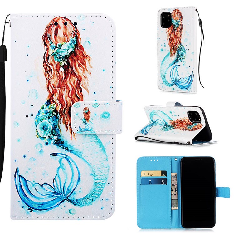 Печатание Картины PU Кожаный Флип Стенд Для Iphone 11 Pro Max 6,5 Дюймов - Русалочка-1
