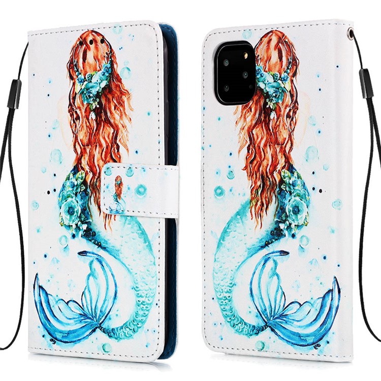 Печатание Картины PU Кожаный Флип Стенд Для Iphone 11 Pro Max 6,5 Дюймов - Русалочка-3