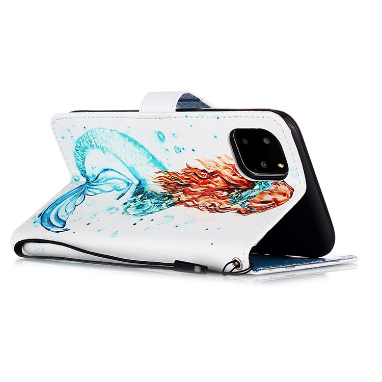Печатание Картины PU Кожаный Флип Стенд Для Iphone 11 Pro Max 6,5 Дюймов - Русалочка-6