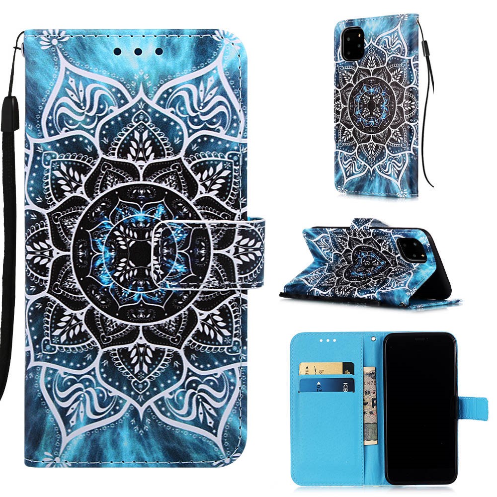 Impresión de Patrones PU Leather Flip Stand Case Para Iphone 11 Pro Max 6.5 Pulgadas - Flor de Mandala