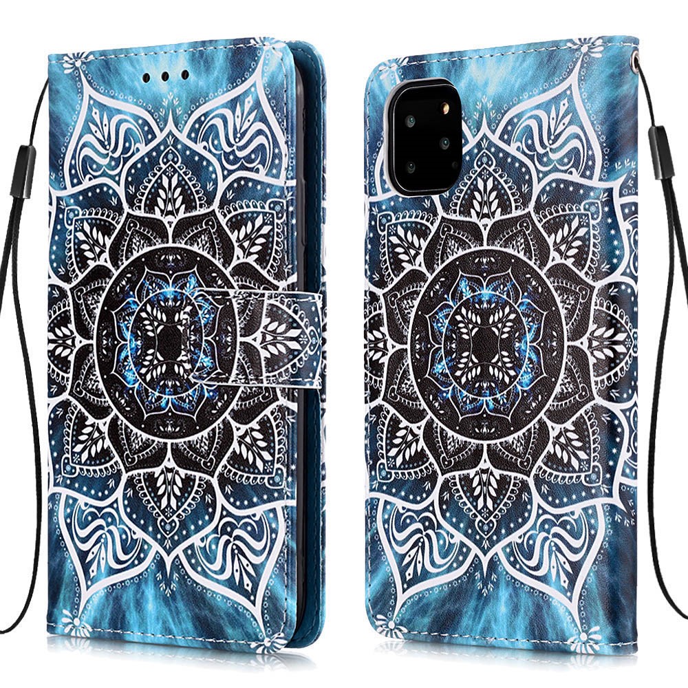 Musterdruck PU Leder Flip Stand Hülle Für Iphone 11 Pro Max 6,5 Zoll - Mandala Blume-3