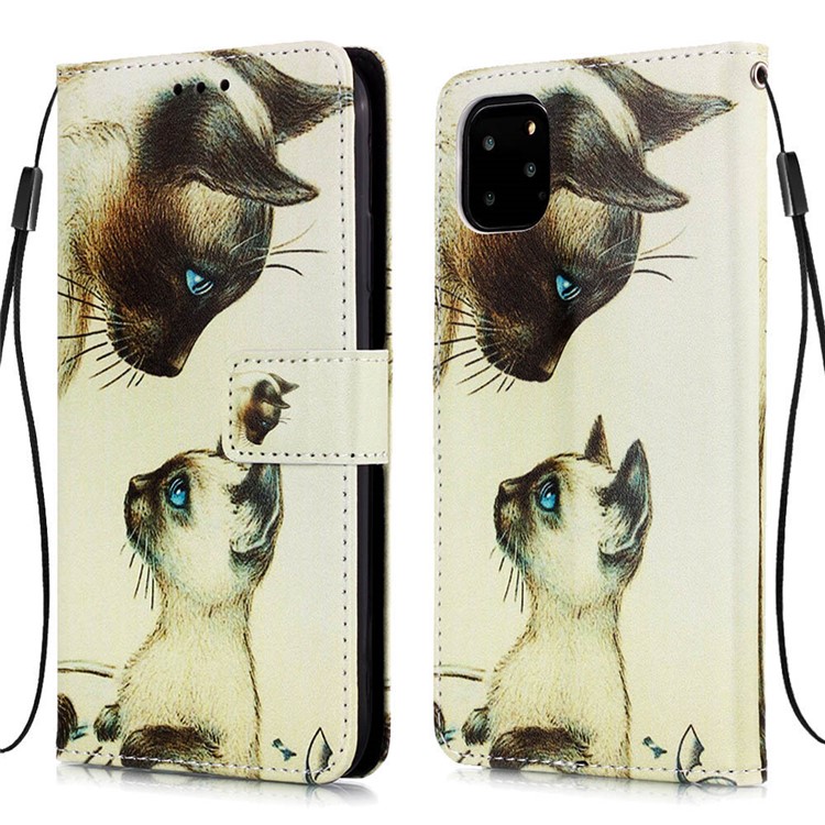 Печатание Картины PU Кожаный Флип Стенд Для Iphone 11 Pro Max 6,5 Дюймов - Собака И Кошка-3