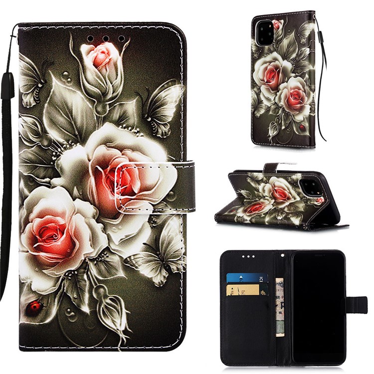 Печатание Картины PU Кожаный Флип Стенд Для Iphone 11 Pro Max 6,5 Дюймов - Цветок-1