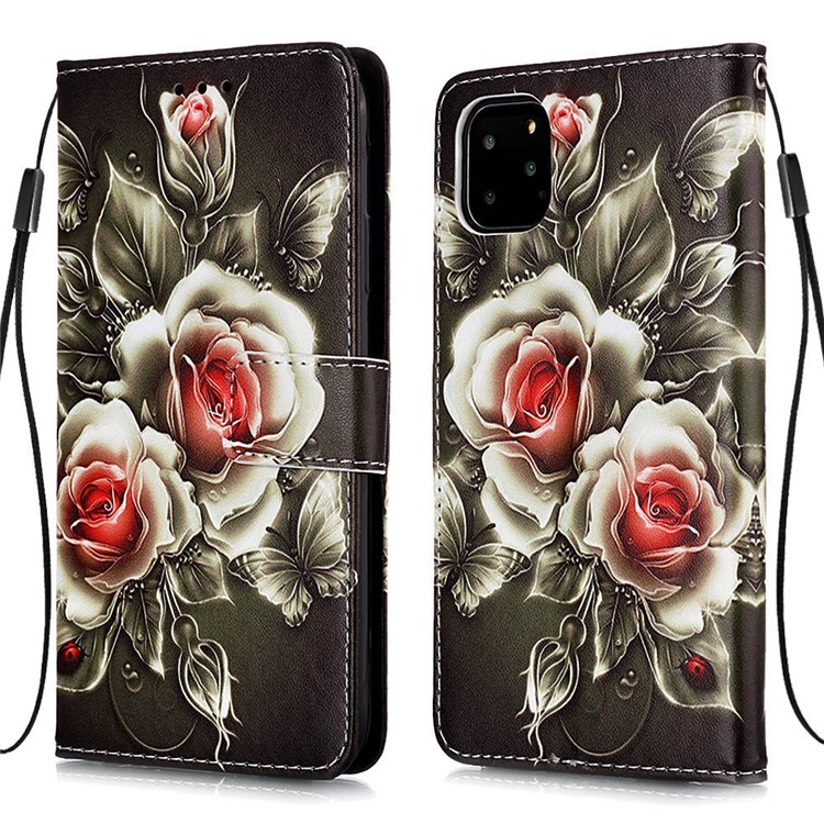 Печатание Картины PU Кожаный Флип Стенд Для Iphone 11 Pro Max 6,5 Дюймов - Цветок-3