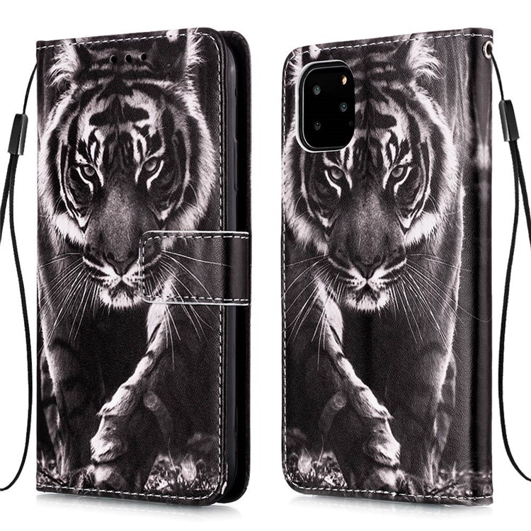 Печатание Картины PU Кожаный Флип Стенд Для Iphone 11 Pro Max 6,5 Дюймов - Тигр-3